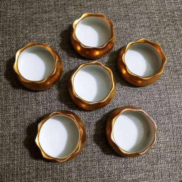 Vtg Gold Ceramic Salt Cellar EPIAG Cecho-Slovakia Set of 6 (b4c) - Picture 2 of 4